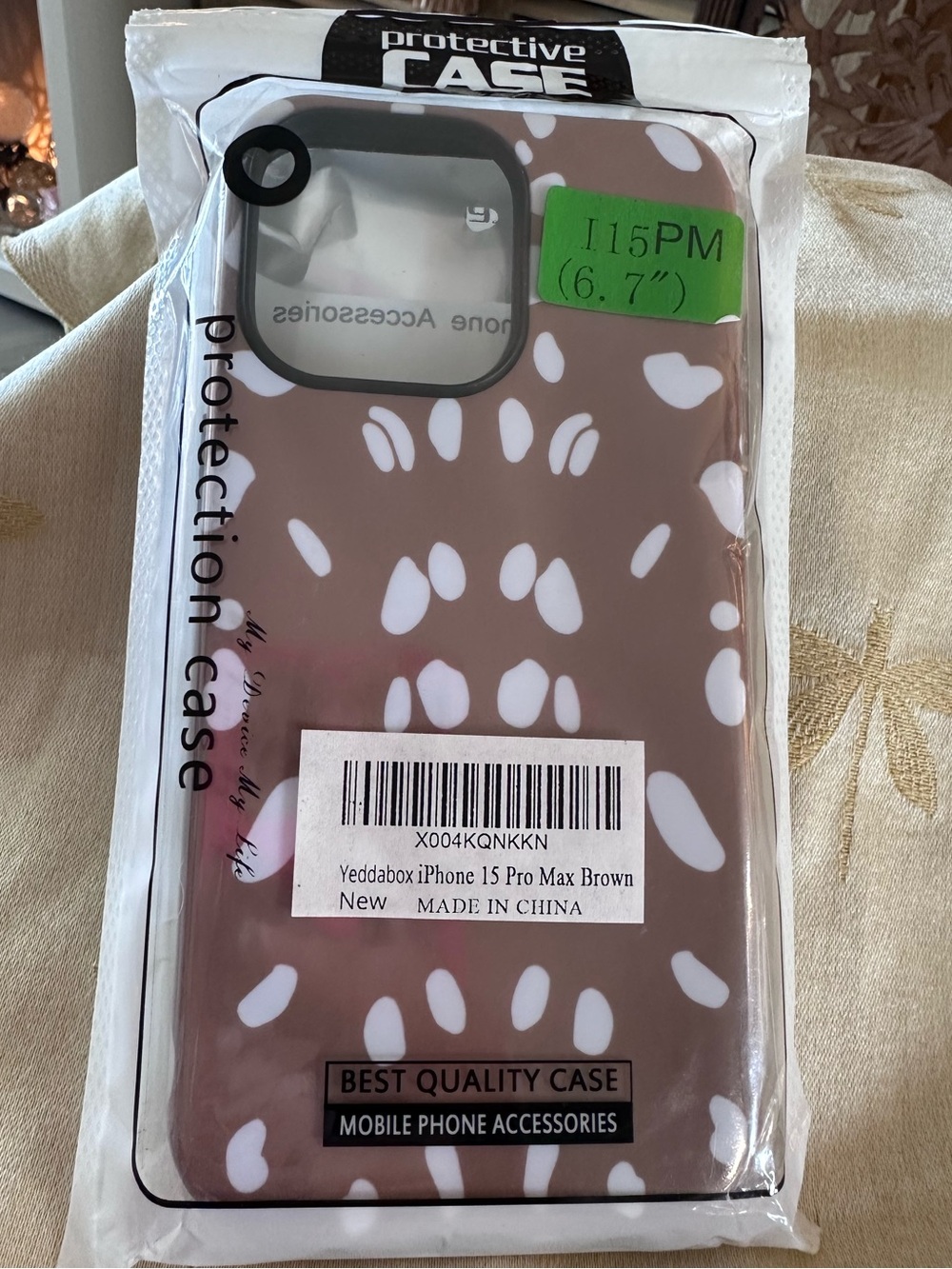 Yeddabox Brown & White iPhone 15 Pro Max Case.